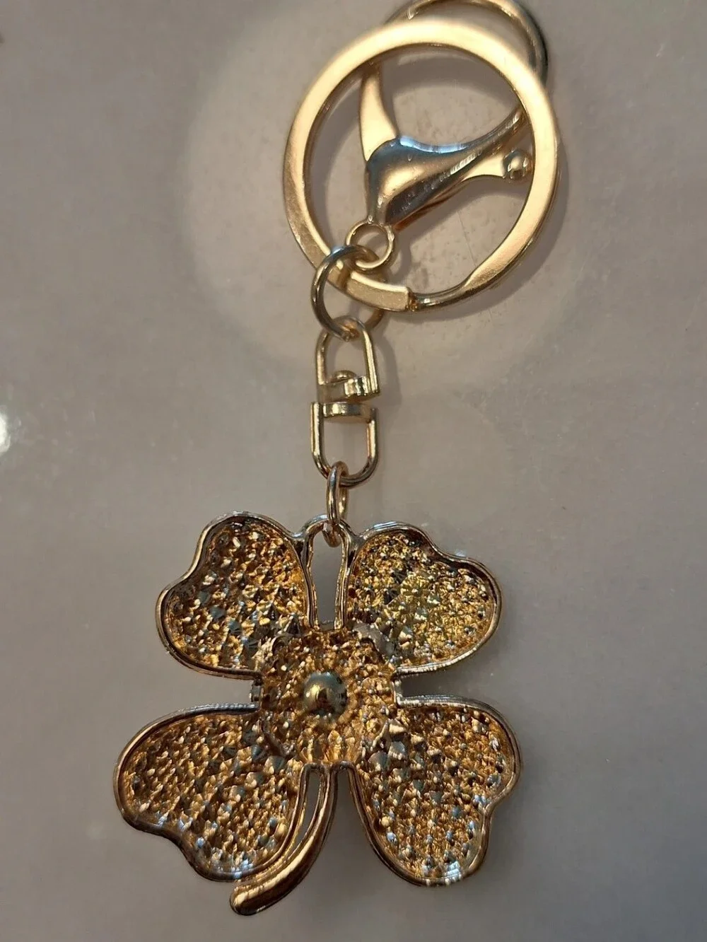 Green & Gold Four Leaf Clover Rhinestoned Keychain